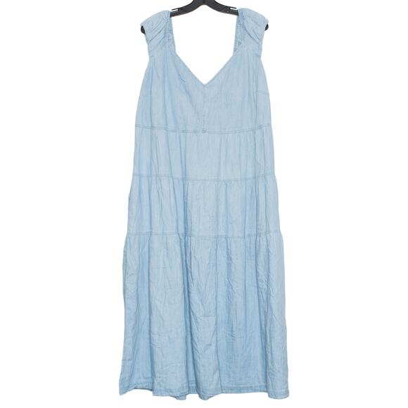 Old Navy Dress Cottagecore Minimalist Prairie Western Boho Romantic Midi Blue 2X - Picture 1 of 5